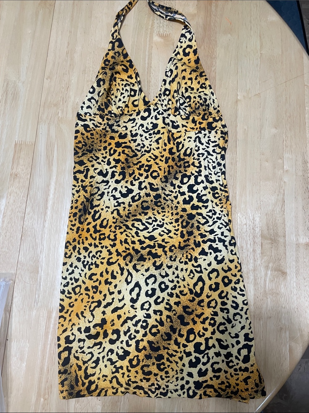 Leopard Print Halter Mini Dress - Yellow/Black